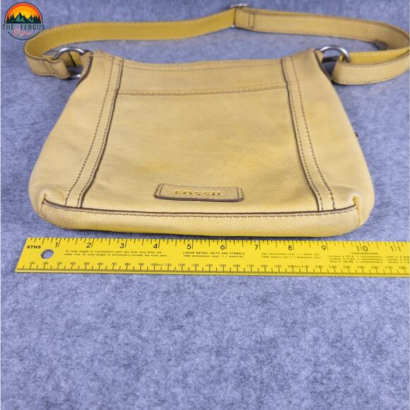 Fossil Crossbody Bag Mustard Yellow Genuine Leather Adjustable Strap Lagenlook - Picture 6 of 16